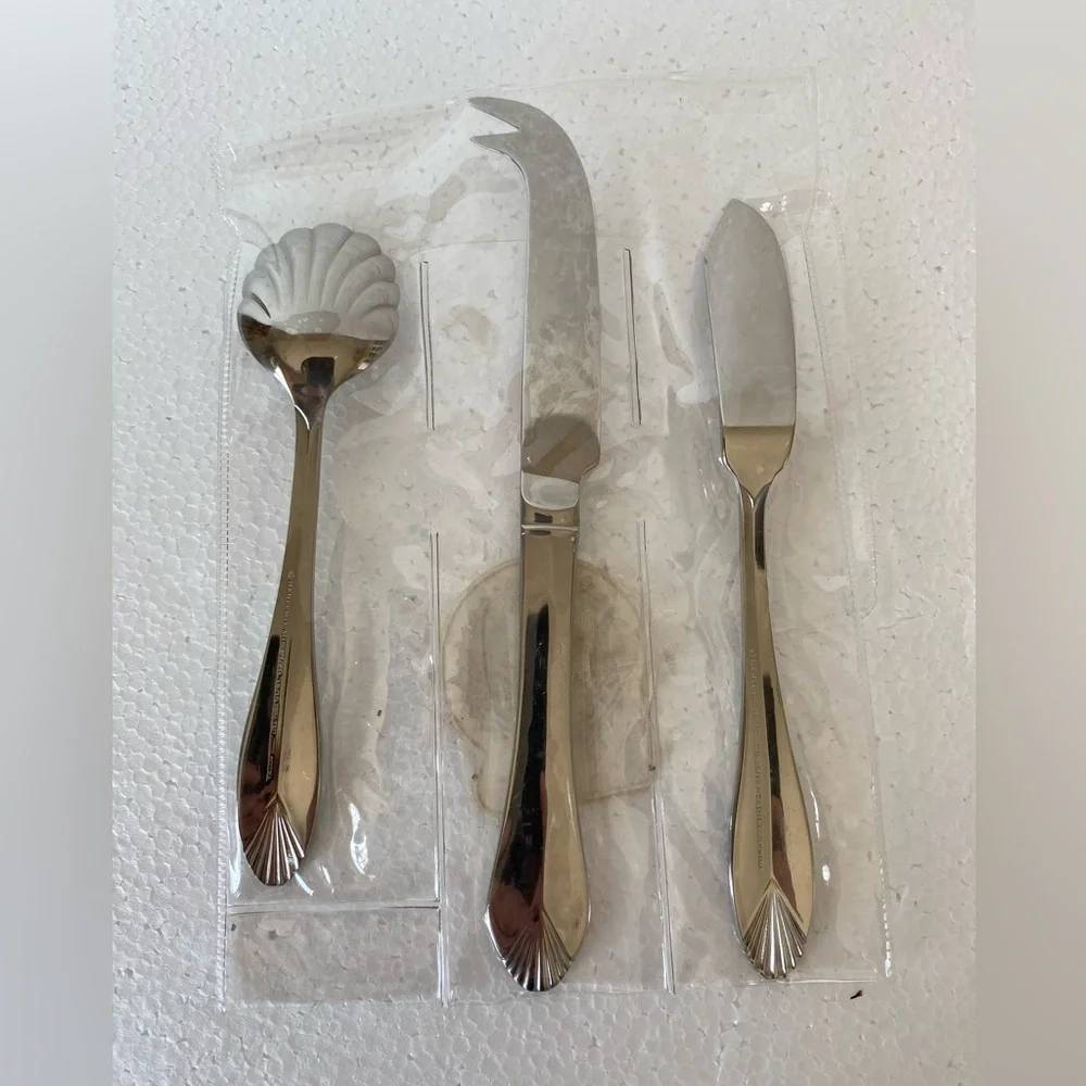 Heritage Mint Safrano Glossy Stainless Serving Set Flatware 3 Pc Specialty NEW